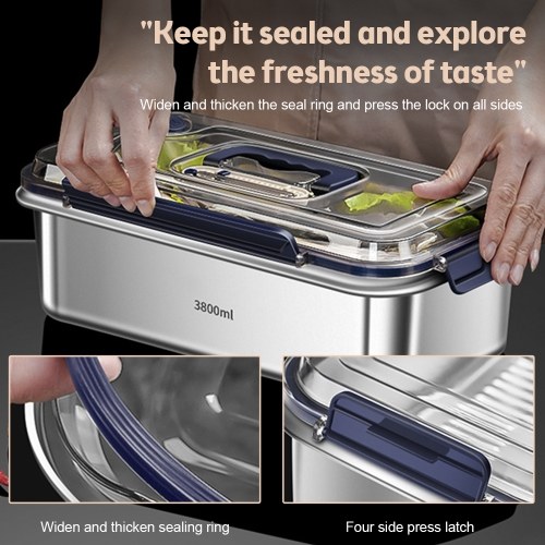 Food Storage Containers with Lids Airtight Food Grade 316 Stainless Steel Large Capacity Leakproof Kitchen Storage Container with Date Indicator Sealing Ring Hidden Handle Oven Microwave Safe 