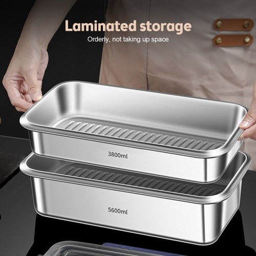 Food Storage Containers with Lids Airtight Food Grade 316 Stainless Steel Large Capacity Leakproof Kitchen Storage Container with Date Indicator Sealing Ring Hidden Handle Oven Microwave Safe 