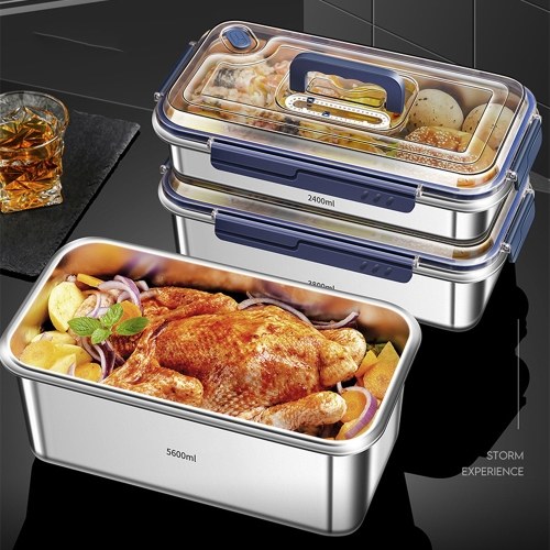 Food Storage Containers with Lids Airtight Food Grade 316 Stainless Steel Large Capacity Leakproof Kitchen Storage Container with Date Indicator Sealing Ring Hidden Handle Oven Microwave Safe 