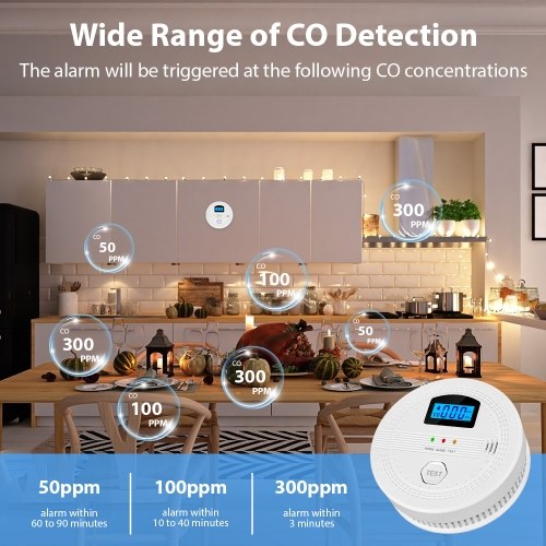 2 Packs Smoke and Carbon Monoxide Detector 2 In 1 CO and Smoke Detectors LCD Display Smart Detector 