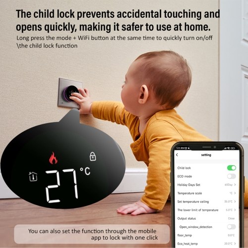 Termostato inteligente para calefacción eléctrica de agua doméstica, caldera de gas y agua, termostato de CA WiFi con aplicación/control de voz, pantalla táctil digital VA, luz colorida y perilla ajustable, modo de programación semanal 5+1+1