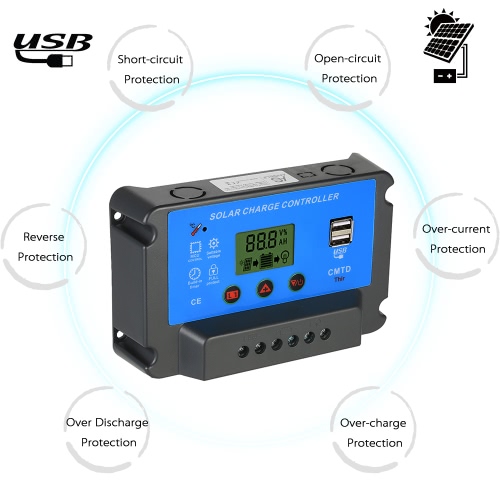 

Anself 30A 12V/24V Solar Charge Controller with LCD Display Auto Regulator Timer Solar Panel Battery Lamp LED Lighting Overload Protection