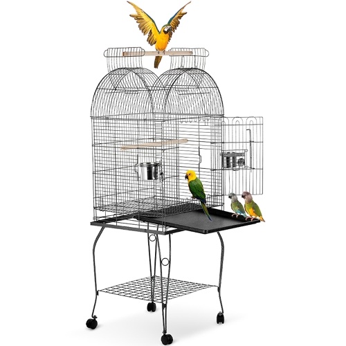 IKayaa Wrounght Vogel-Papageienkäfig aus zweiter Hand Top Macaw Cockatoo Sittich Conure Finch Cage + Edelstahlschüssel mit abschließbaren Rädern