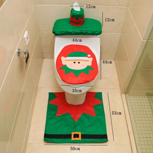 

Christmas Bathroom Decorations Santa Toilet Seat Cover and Rug Foot Pad Set
