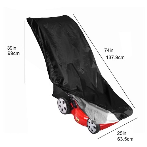 

Lawn Mower Cover Waterproof & Silver Coating Fabric 25 * 74 Inches Universal Size Outdoor Rain Snow Sun Dust Protection Mower Protective Cover with Storage Bag