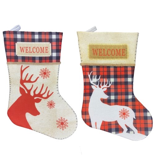 

Large Christmas Stocking Classic Reindeer Xmas Stockings Plaid Stocking Decorations for Family Holiday Season Decor