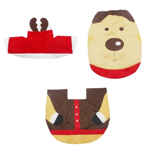 

3PCS Christmas Bath Mat Tank Cover Toilet Rug