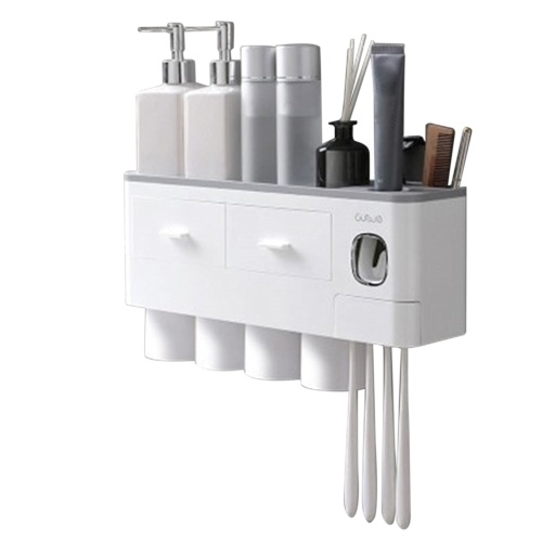 

Toothbrush Rack with Toothpaste Dispenser Squeezer Magnetic Toothbrush Cup Drawer