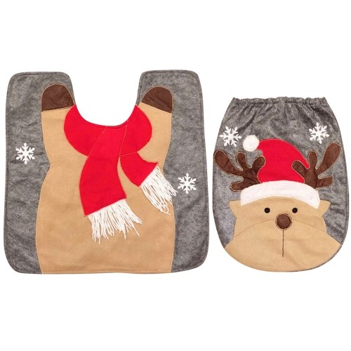 

Christmas Santa Snowman Deer Toilet Seat Cover Rug Set