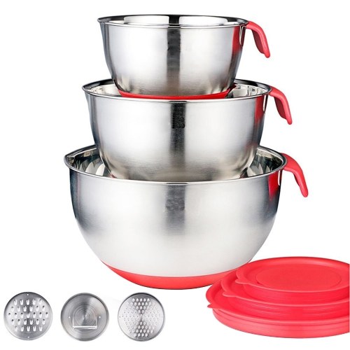 

Mixing Bowl Stainless Steel Salad Bowls （8.5L Bowls & Solid Lids & 3 Graters Set）