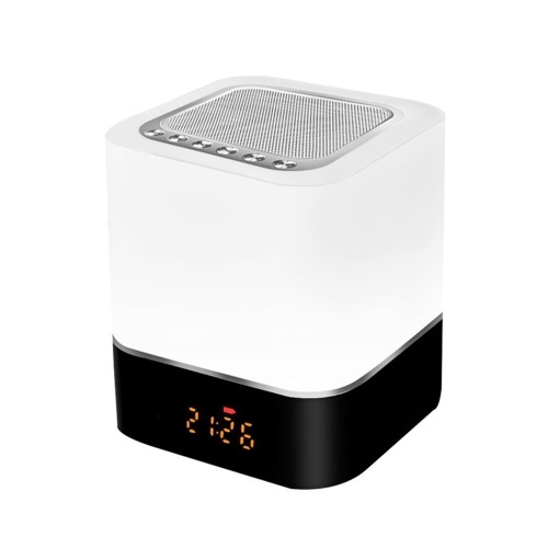 Abajur de mesa de cabeceira com alto-falante noturno despertador digital com 7 cores e 3 ajuste de brilho BT / USB Flash Disk / Suporte TF Abajur de mesa multicolorido