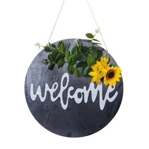 Welcome Sign Front Door Round Wood Sign Hanging  Ornament Gift for Holiday Halloween Party Christmas Festivals Decoration