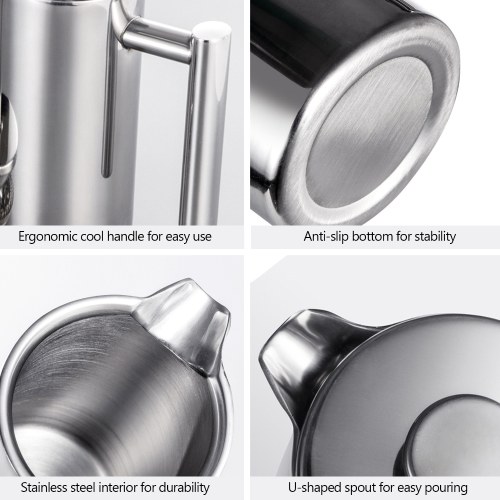 1000ml French Press Coffee Maker Stainless Steel Double Walled Insulated Coffee Maker Pot 