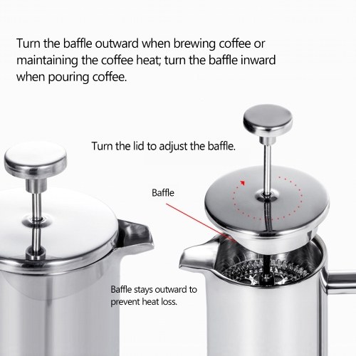 1000ml French Press Coffee Maker Stainless Steel Double Walled Insulated Coffee Maker Pot 