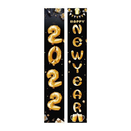 

2PCS New Year Porch Sign Happy New Year Door Banners Hanging New Year Decorations for Home Wall New Year's Eve Party Gift Festivals Indoor Outdoor