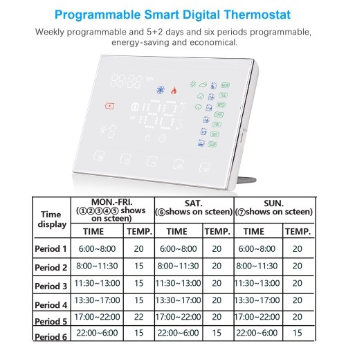 Programmable Smart Digital Thermostat Room Temperature Controller with LED Touchscreen WiFi Connection Replacement for Google Home Alexa Home Market Factory School Office Hotel Gas Boiler Heating