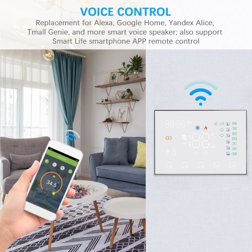 Programmable Smart Digital Thermostat Room Temperature Controller with LED Touchscreen WiFi Connection Replacement for Google Home Alexa Home Market Factory School Office Hotel Gas Boiler Heating