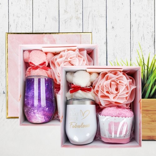 

Coffee Mug Gift Set 12oz Thermal Cup with Lid Straw Greeting Cards Towel Socks Bath Ball Insulated Coffee Cup Reusable Stainless Steel Drinking Cup Great Birthday Best Gifts for Wife Sister Mom Friends