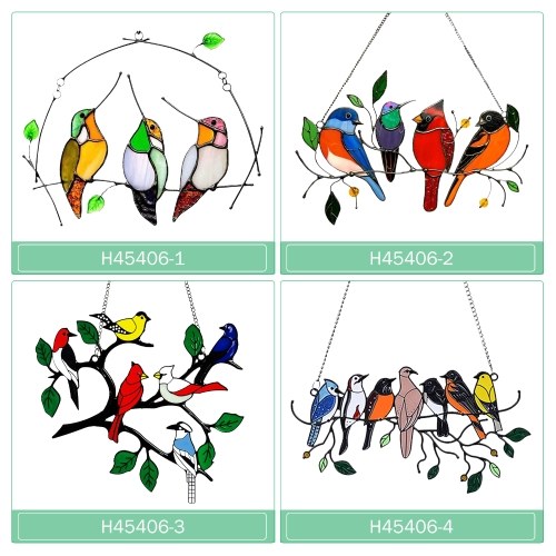 

Suncatcher Window Hangings Multicolor Birds on a Wire Birds Stained Window Hangings Birds Pendant Ornaments for Windows Doors Garden Home Spring Decorations