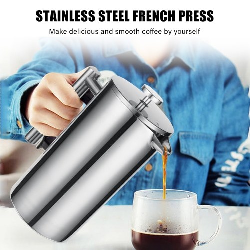 French Press 304 Stainless Steel Thermal Coffee Maker Tea Maker 800ML 3 Filters Anti-scald Handle Rust-proof Coffee Press 