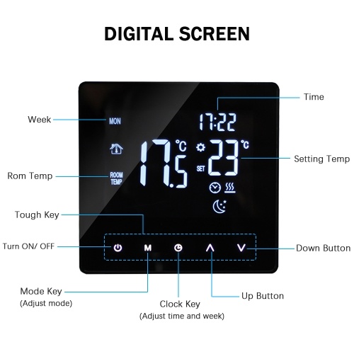 Smart Thermostat Temperature Controller for Water Heating LCD Display Touch Screen Week Programmable  Underfloor Heating Thermostats for Home Office School Hotel 