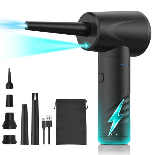 Air Duster Inflator Vacuum Pump 3-IN-1 with Light 3 Gear Adjustable 50000RPM Rechargeable Cordless Air Blower with Brushed Motor 6 Nozzles for PC Keyboard Cleaning Swim Ring Inflation Bags Vacuum 