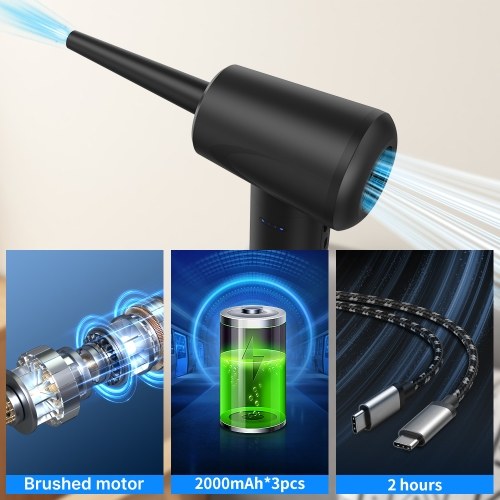 Air Duster Inflator Vacuum Pump 3-IN-1 with Light 3 Gear Adjustable 50000RPM Rechargeable Cordless Air Blower with Brushed Motor 6 Nozzles for PC Keyboard Cleaning Swim Ring Inflation Bags Vacuum 