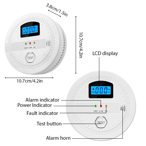 3 Packs Smoke and Carbon Monoxide Detector 2 In 1 CO and Smoke Detectors LCD Display Smart Detector 