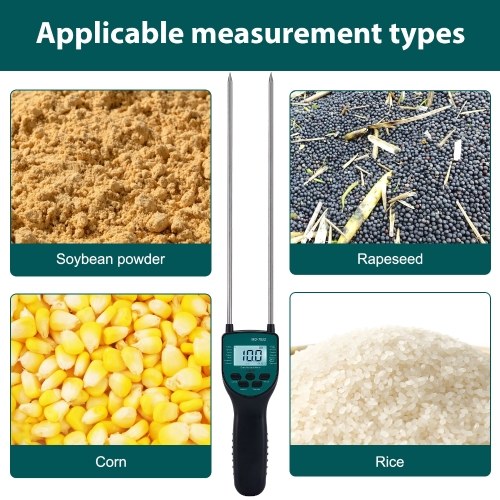Hay Moisture Meter Hay Bale Moisture Tester Dual-rod Sensor with LCD Backlit Display for Paddy Wheat Corn Barley Rice 