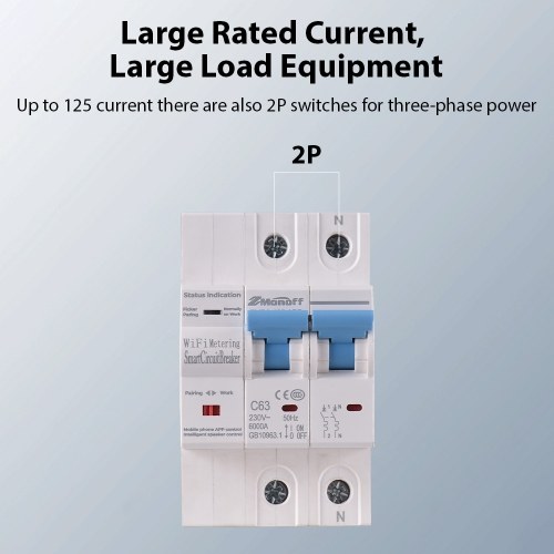 2P Smart Circuit Breaker TY APP Wifi Circuit Breaker Electricity Statistics Switch Overload and Short Circuit Protection Mobile Phone Remote Control for Apartments Homes Streetlights Farms 