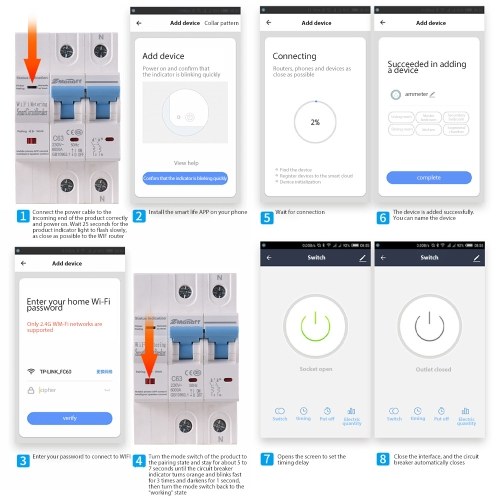 2P Smart Circuit Breaker TY APP Wifi Circuit Breaker Electricity Statistics Switch Overload and Short Circuit Protection Mobile Phone Remote Control for Apartments Homes Streetlights Farms 