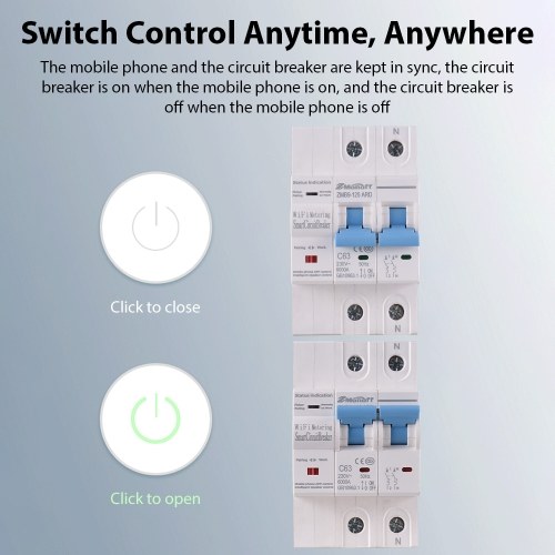 2P Smart Circuit Breaker TY APP Wifi Circuit Breaker Electricity Statistics Switch Overload and Short Circuit Protection Mobile Phone Remote Control for Apartments Homes Streetlights Farms 