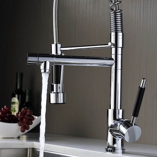 Homgeek High Quality Deck Mounted Modern Kitchen Sink Faucet Swivel Spout Tap Mixer Chrome Finish Home Hotel