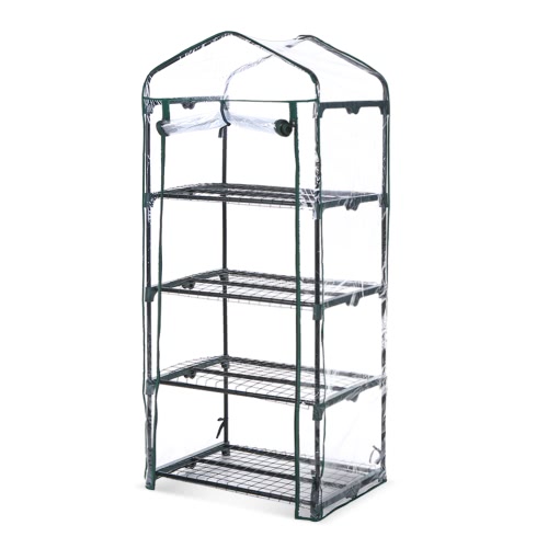 

iKayaa Outdoor Garden 4 Tier Mini Green House Growbag W/ Shelves Metal Frame & PVC Cover 69*49*160cm（L*W*H）