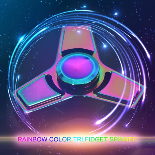 Tri Fidget Triangle Spinners Hand Finger Spin Toy Metal Aluminium Alloy 608 Bearing Rainbow Color Focus Desk Toy Anti Stress Gifts Widget Pocket ADHD Children Adults Compact Super Cool Colorful