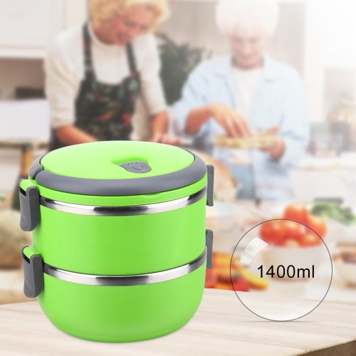

1400ml 2-слойная высококачественная нержавеющая сталь Термальная коробка для ланча Практичная удобная изоляционная коробка для обе