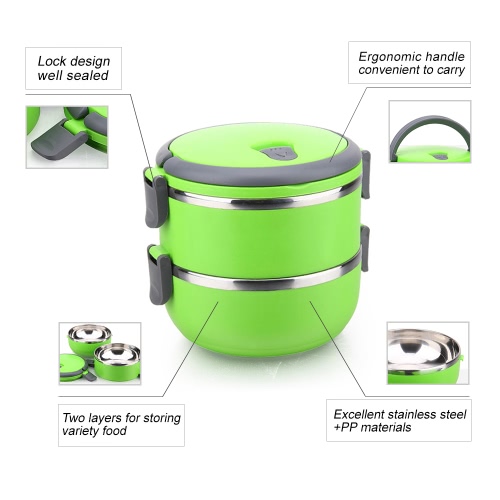 

1400ml 2-Layer Good Quality Stainless Steel Thermal Lunch Box Practical Handy Insulation Lunch Box Multifunctional Heat & Cold Pre