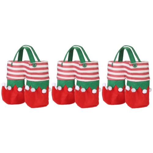 3pcs / set Bolsos de la botella de vino de la Navidad Bolsos de la bebida de la bebida Bolsos del regalo del caramelo fijados con las manijas Ornamentos de las decoraciones de la Navidad