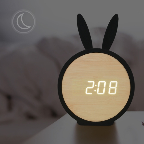 

Kids Wooden LED Digital Alarm Clock USB & Battery Operated Sound Control Clock with Year / Month / Date / Time / Temperature Displ