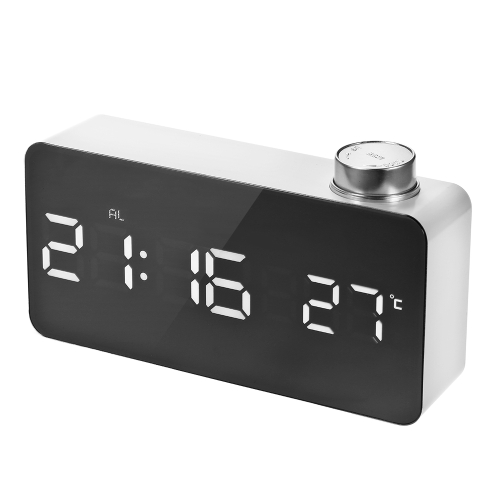 

Цифровой светодиодный зеркальный будильник с USB и аккумулятором 12H / 24H ° C / ° F Индикация тревоги с вращающейся ручкой Регулируемая светодиодная подсветка Функция повтора