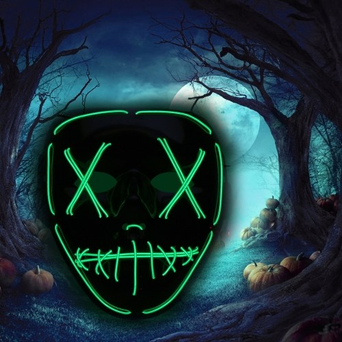 Adults Halloween Green LED Light Up Mask Halloween Costume Supplies