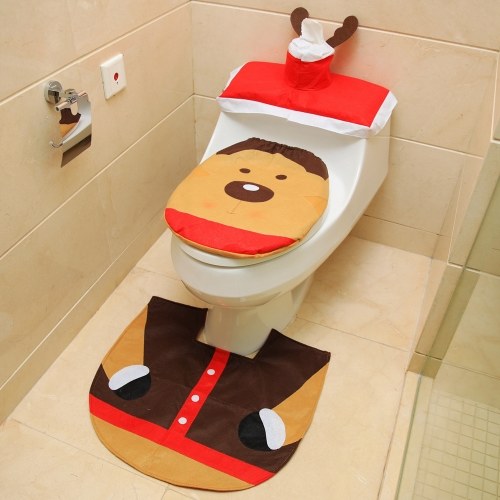

Christmas Bathroom Decorations Santa Toilet Seat Cover and Rug Foot Pad Set