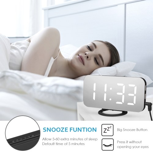 

LED Digital Alarm Clock with Large White Font Display Mirror Surface Snooze Function Dual USB Charging Ports for Bedroom Children's Rooms Office Travel