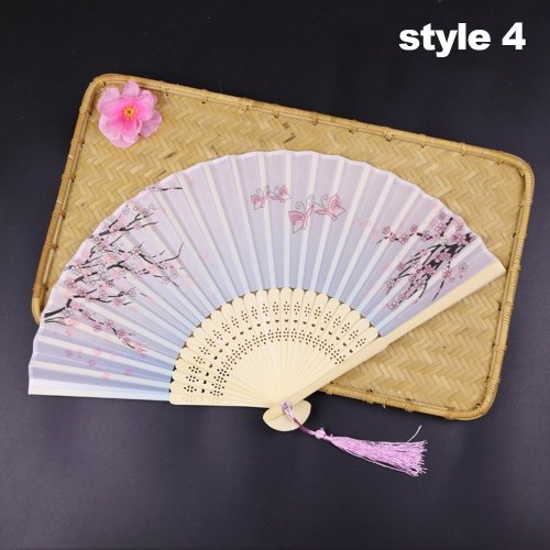 

Elegant Modern Woman Handmade Bamboo Silk Folding Pocket Purse Hand Fan