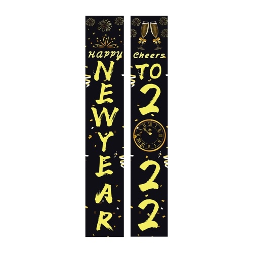 

2PCS New Year Porch Sign Happy New Year Door Banners Hanging New Year Decorations for Home Wall New Year's Eve Party Gift Festivals Indoor Outdoor