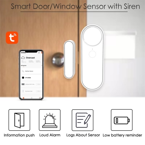 4 Pack Mini Door Window Alarm Home Security TY APP 2.4G WIFI Wireless Magnetic Sensor Anti-Theft Alarm Sound Easy Installation for Home Garage Apartment Door Alarm Security System Low Voltage Alarm 