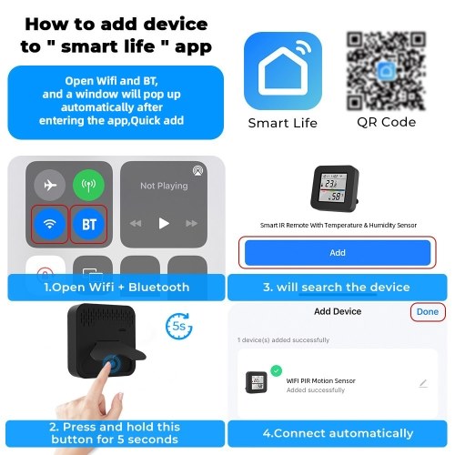 3 In 1 IR Remote Control with Smart Temperature Humidity Monitor LCD Screen WiFi BT Dual Mode Universal Remote Control TY APP Timing Voice Control for Home Office Garage Temperature Humidity Sensor 