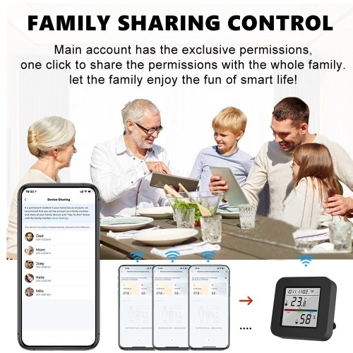 3 In 1 IR Remote Control with Smart Temperature Humidity Monitor LCD Screen WiFi BT Dual Mode Universal Remote Control TY APP Timing Voice Control for Home Office Garage Temperature Humidity Sensor 