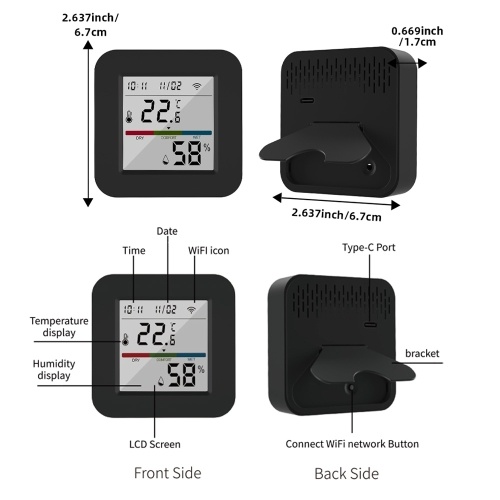 3 In 1 IR Remote Control with Smart Temperature Humidity Monitor LCD Screen WiFi BT Dual Mode Universal Remote Control TY APP Timing Voice Control for Home Office Garage Temperature Humidity Sensor 