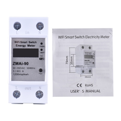 WiFi Intelligent Energy Meter Support TY APP Control Single-Phase Din Rail Smart Electricity Meter Power Consumption Kwh Meter Wattmeter LCD Display Voice Control Metering Switch Functions 